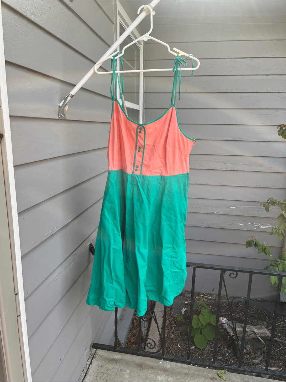 Modcloth Coral and Teal Two-Tone Tie-Strap Sundress